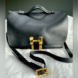 Soft black leather Sophie Hulme messenger bag